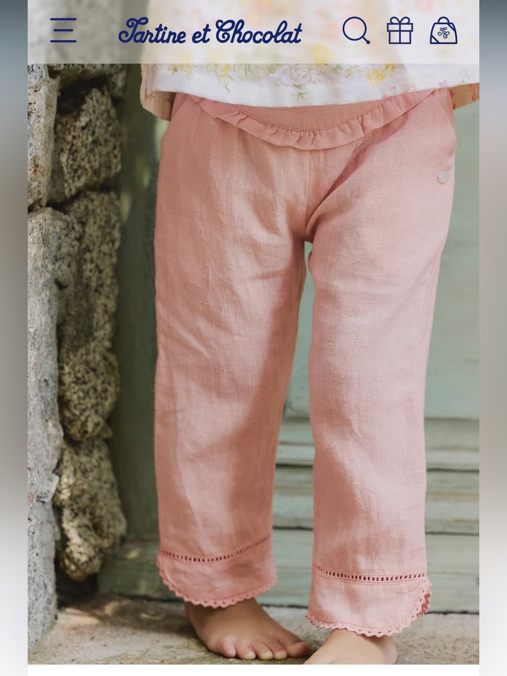 Tartine et Chocolat Pink 100% Linen bottoms, 2T